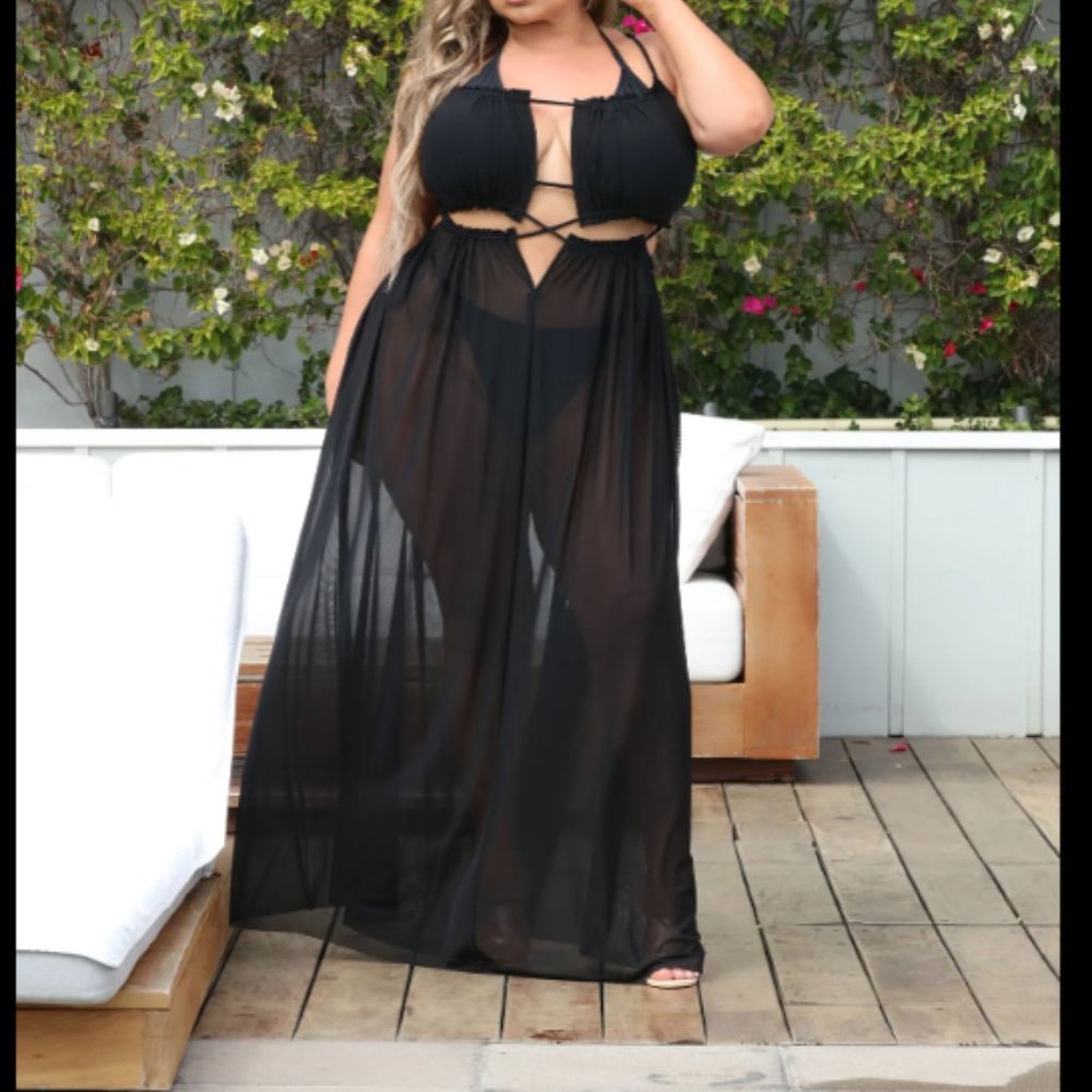 NEW! Summers With You Sheer Swim Cover Up Dress - Black